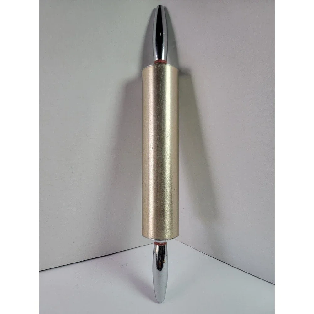 Vintage MCM Gold Anodized Aluminum Rolling Pin Chrome Handles 1950s 1960s
